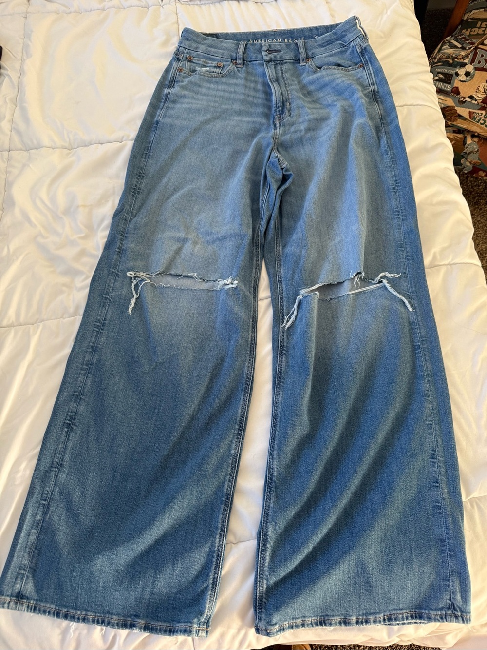 American Eagle Outfitters Light Blue Distressed Wide-Leg Jeans